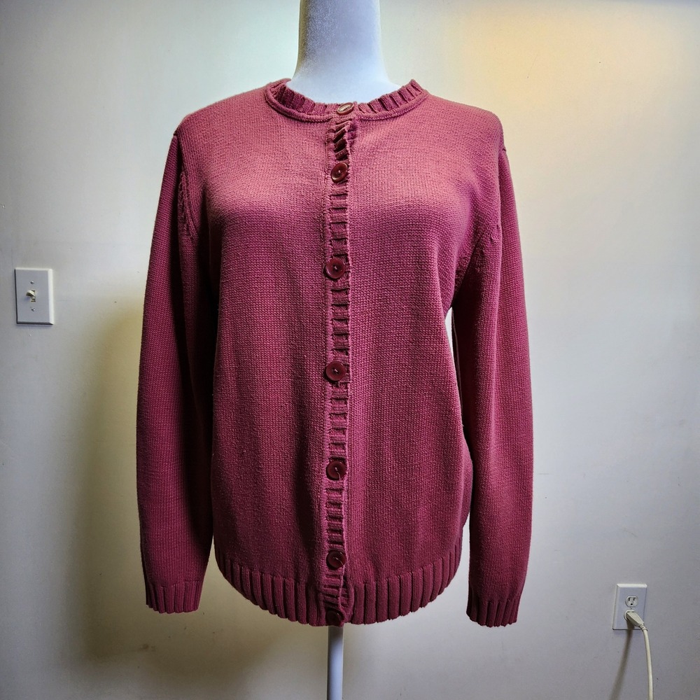Appleseed's Dusty Rose Pink 100% Cotton Cardigan Med Button Front Long Sleeve